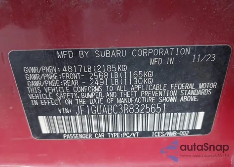 2024 Subaru Impreza Base 5-Door from USA, damaged, VIN JF1GUABC3R8325651